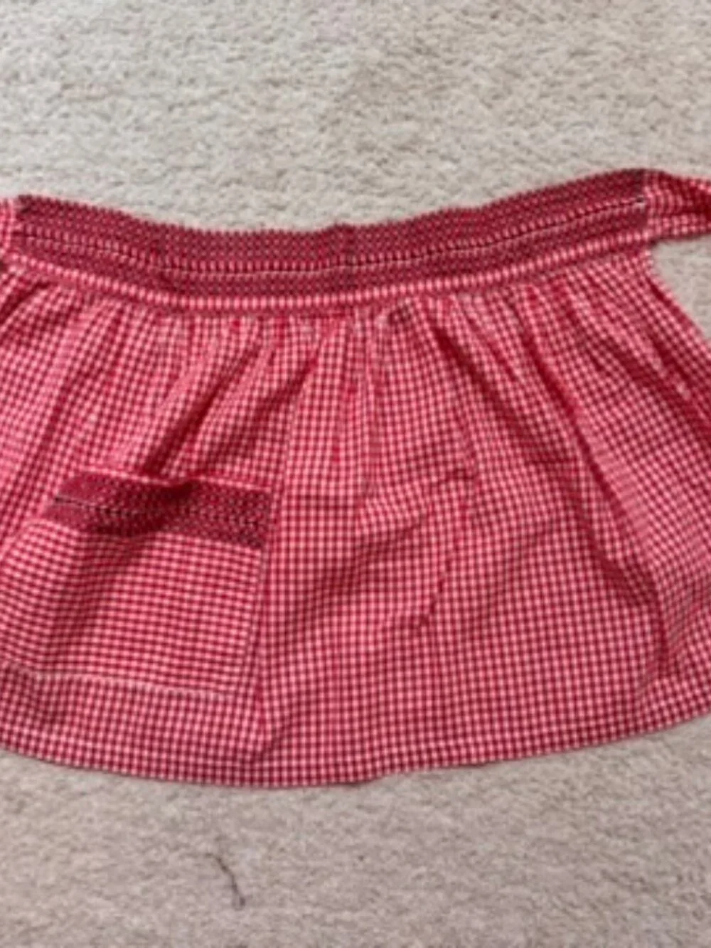 Vintage red and white gingham waist apron with cross stitch